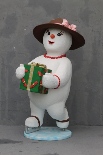 Snowlady Skating with Gift Life Size Statue