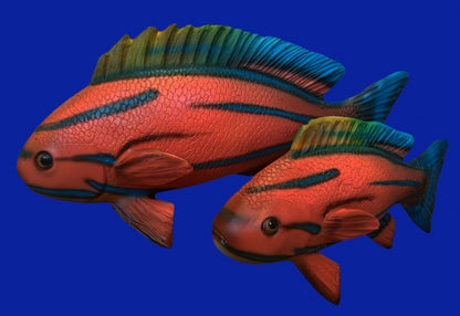 Red Striped Fish small Life Size Statue