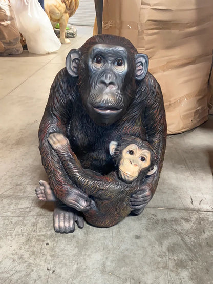 Monkey With Baby Life Size Statue