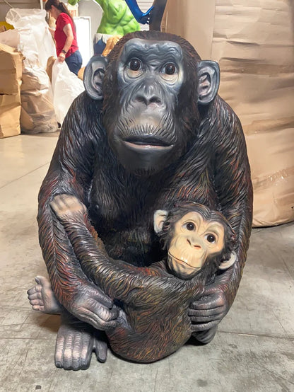 Monkey With Baby Life Size Statue