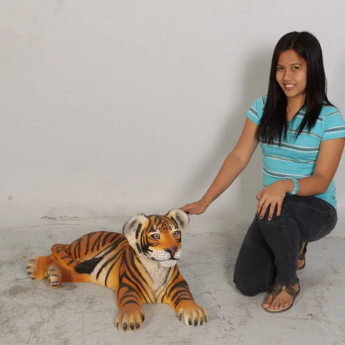 Bengal Tiger Cub Laying Life Size Statue