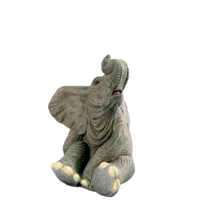 Elephant Baby Sitting Trunk Up Life Size Statue