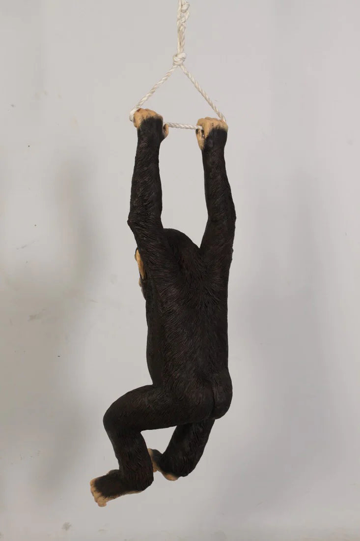 Chimpanzee Monkey Hanging On Rope Life Size Statue