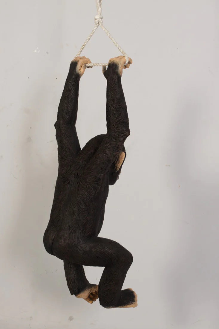 Chimpanzee Monkey Hanging On Rope Life Size Statue
