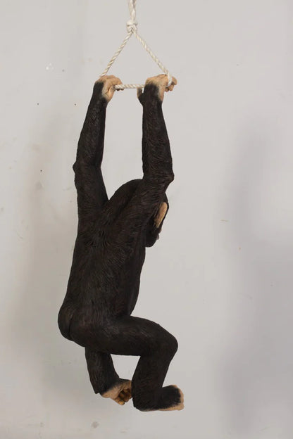 Chimpanzee Monkey Hanging On Rope Life Size Statue