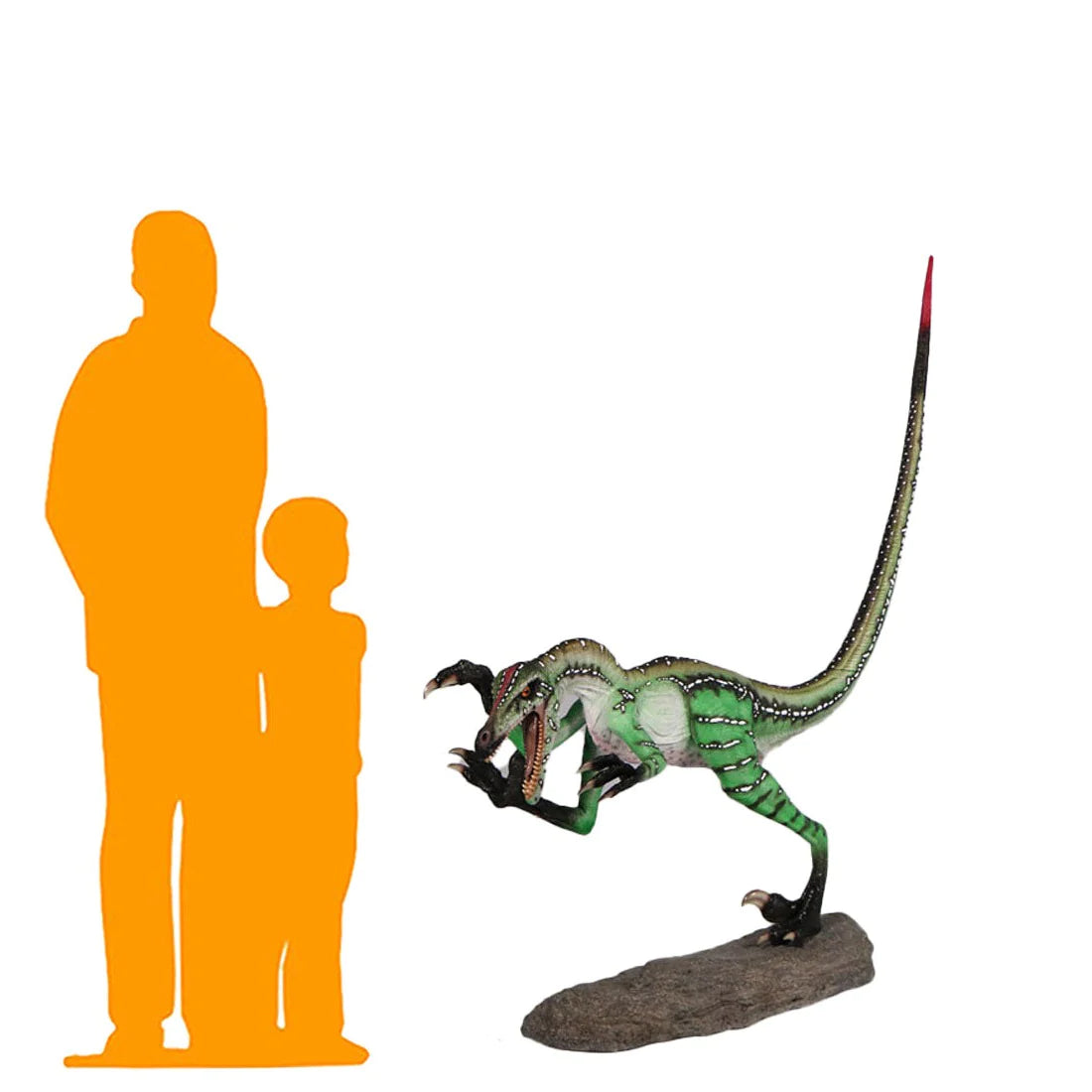 Velociraptor Ferocious Green Dinosaur Life Size Statue