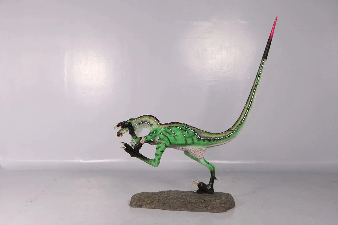 Velociraptor Ferocious Green Dinosaur Life Size Statue