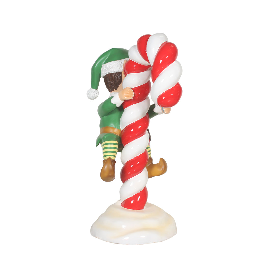 Elf On Candy Cane Life Size Statue