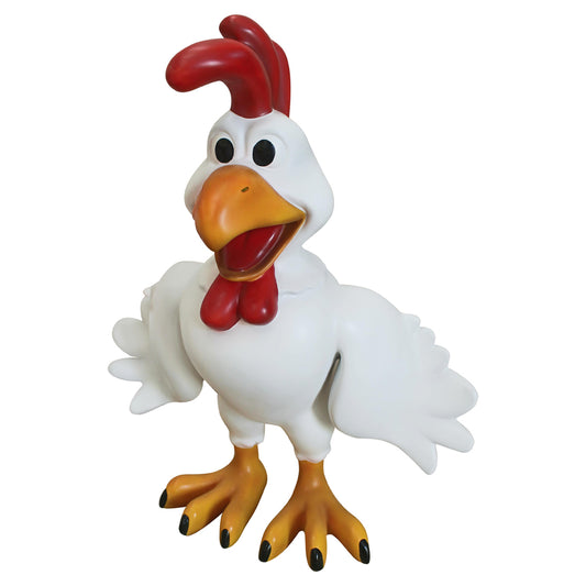 Comic White Rooster Life Size Statue