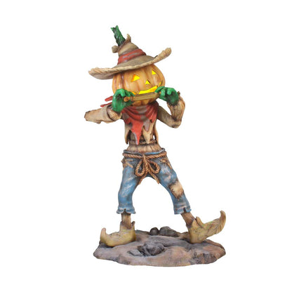 Pumpkin Scarecrow Playing Harmonica Life Size Statue