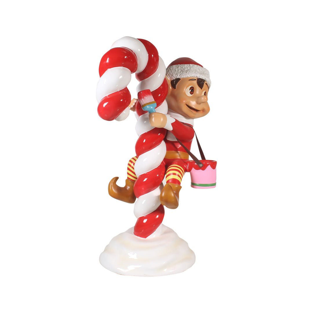 Elf On Candy Cane Life Size Statue