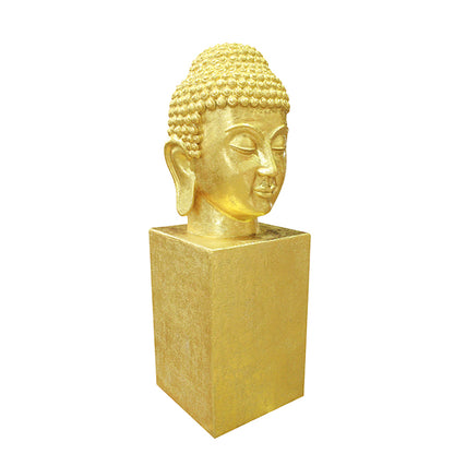 Gold Buddha Head On Large Base Over Sized Statue