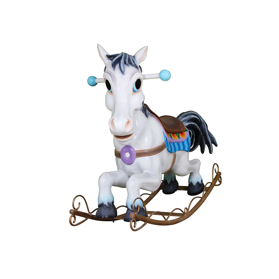 Comic White Rocking Horse Statue