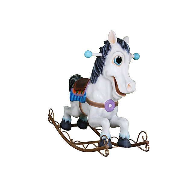 Comic White Rocking Horse Statue