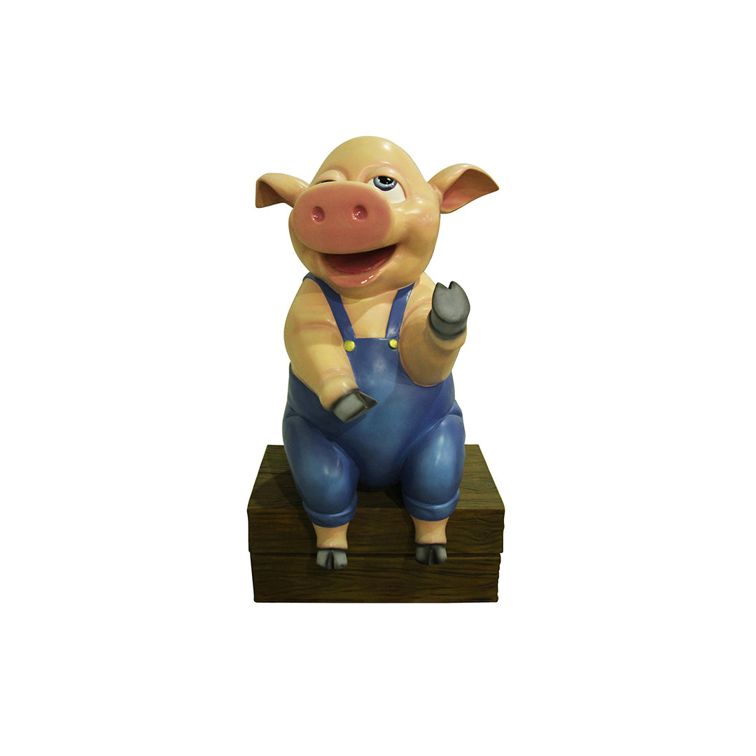 Comic Farmer Pig Sitting Life Size Statue