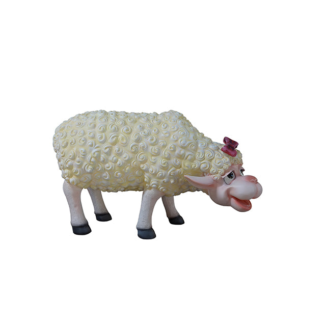 Comic Female Sheep Ewe Eating Life Size Statue