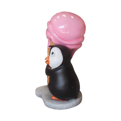 Comic Penguin Carrying Ice Cream Life Size Statue