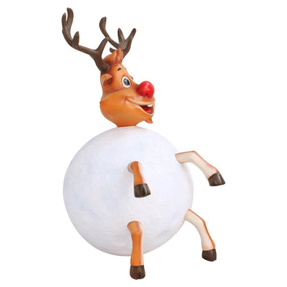 Reindeer Rudolph In Snowball Life Size Statue