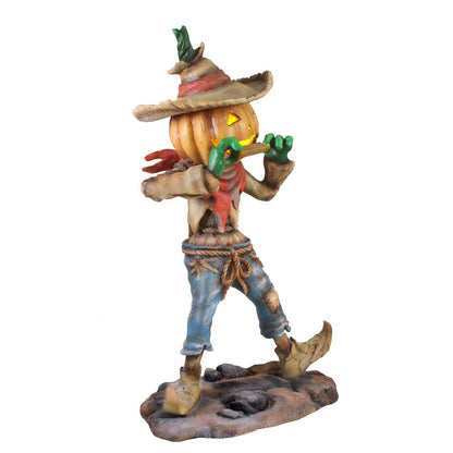 Pumpkin Scarecrow Playing Harmonica Life Size Statue