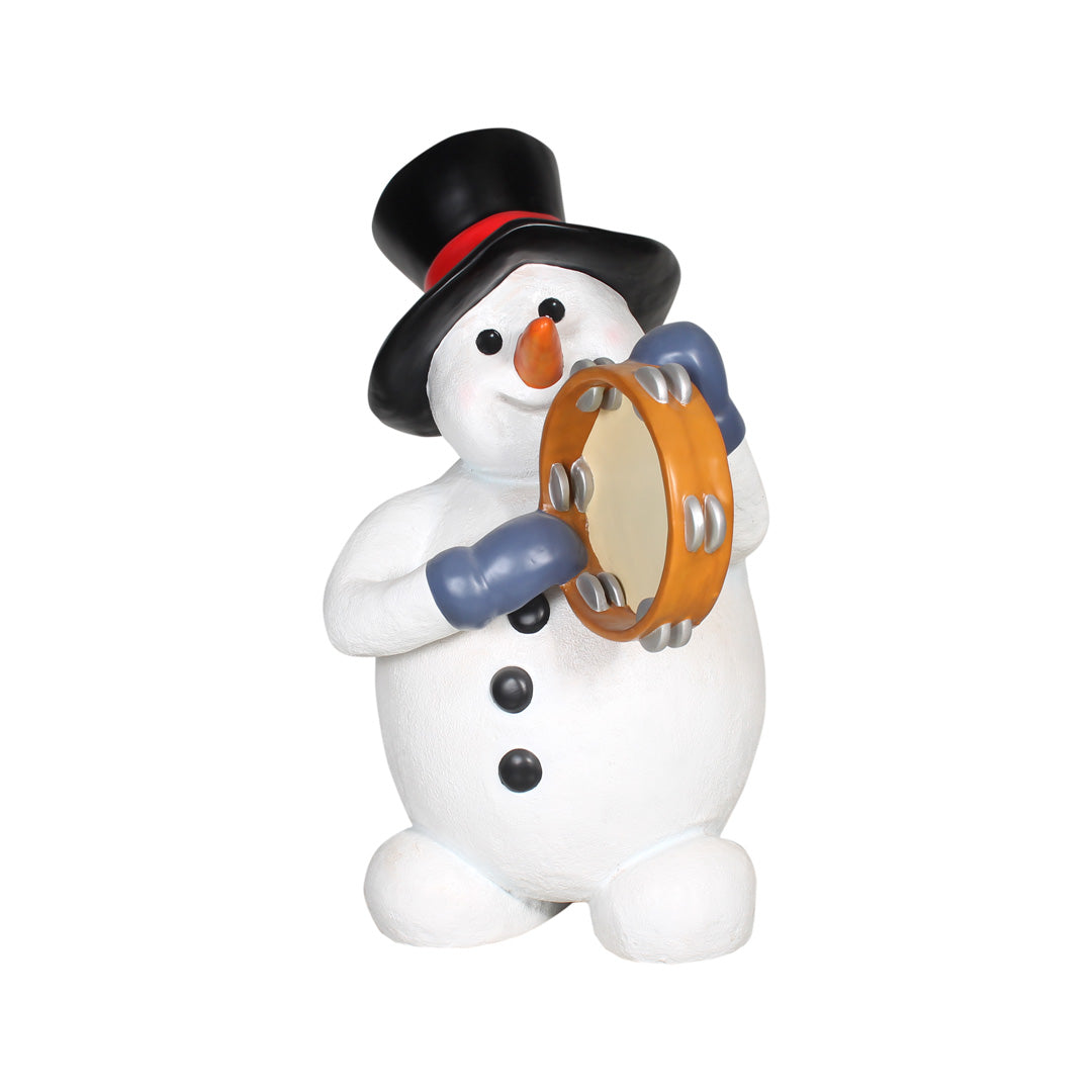 Snowman Playing Tambourine Life Size Statue