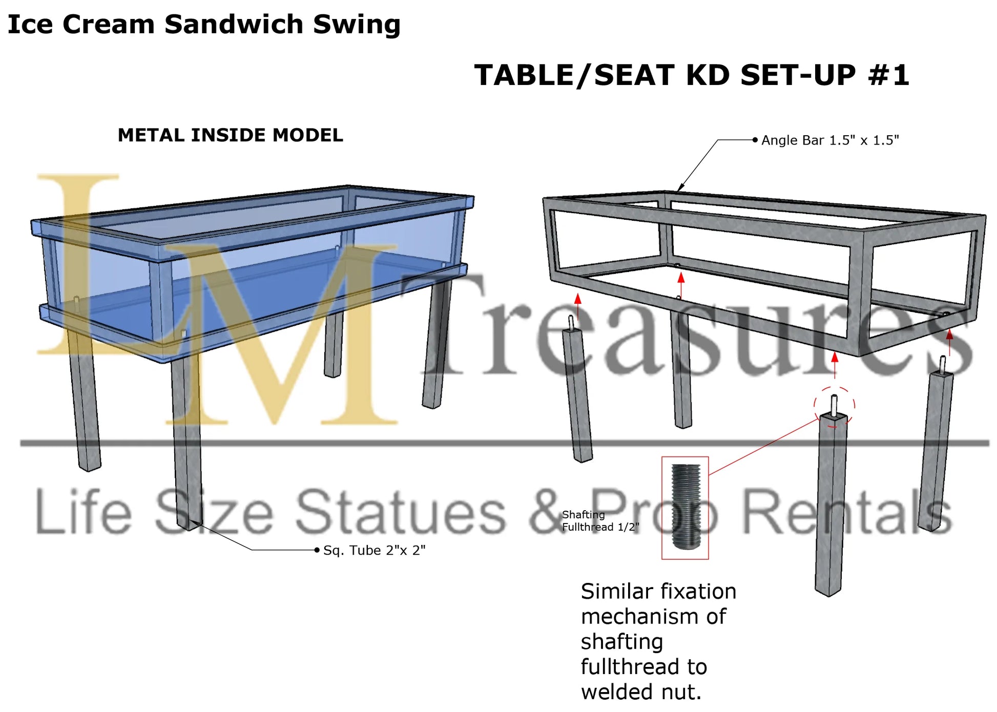 Multi Purpose Ice Cream Sandwich Life Size Statue (Swing / Table / Bench) - LM Treasures Life Size Statues & Prop Rental