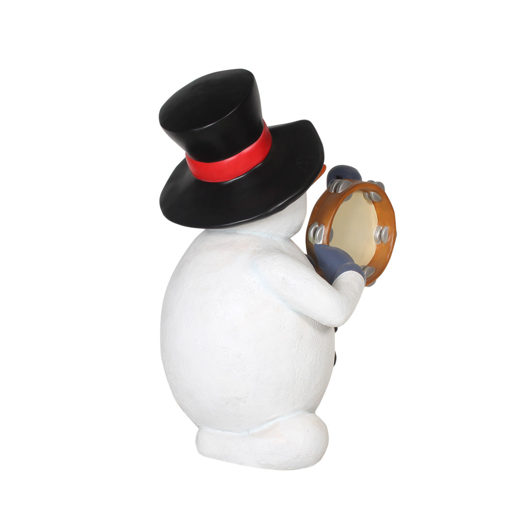 Snowman Playing Tambourine Life Size Statue