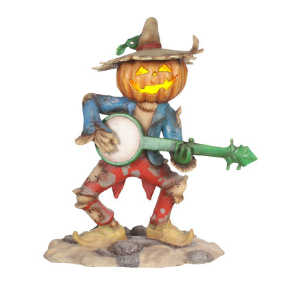 Pumpkin Scarecrow Playing Banjo Life Size Statue