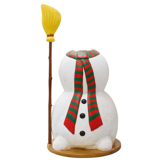 Snowman Holding Broom Photo Op Statue