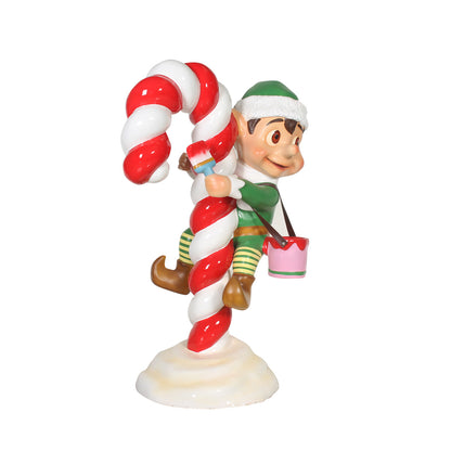 Elf On Candy Cane Life Size Statue