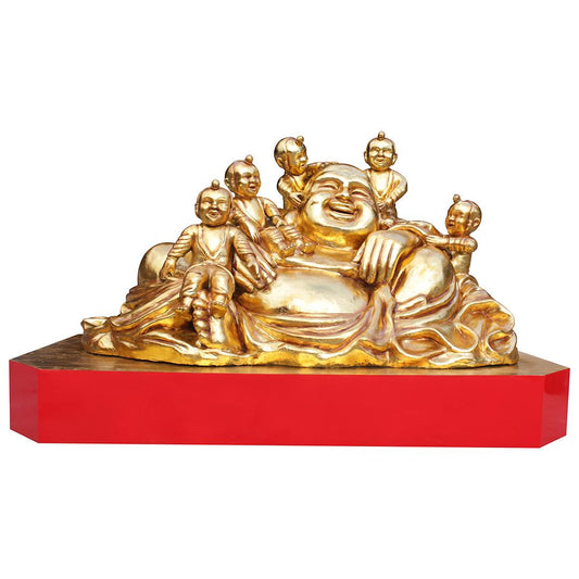 Buddha On Base With Children Life Size Statue
