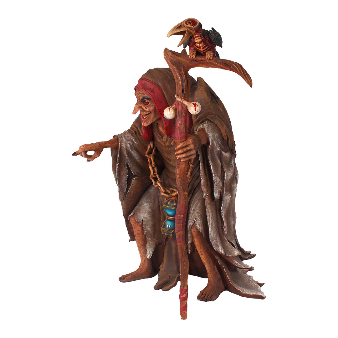 Witch With Crow Staff Life Size Statue