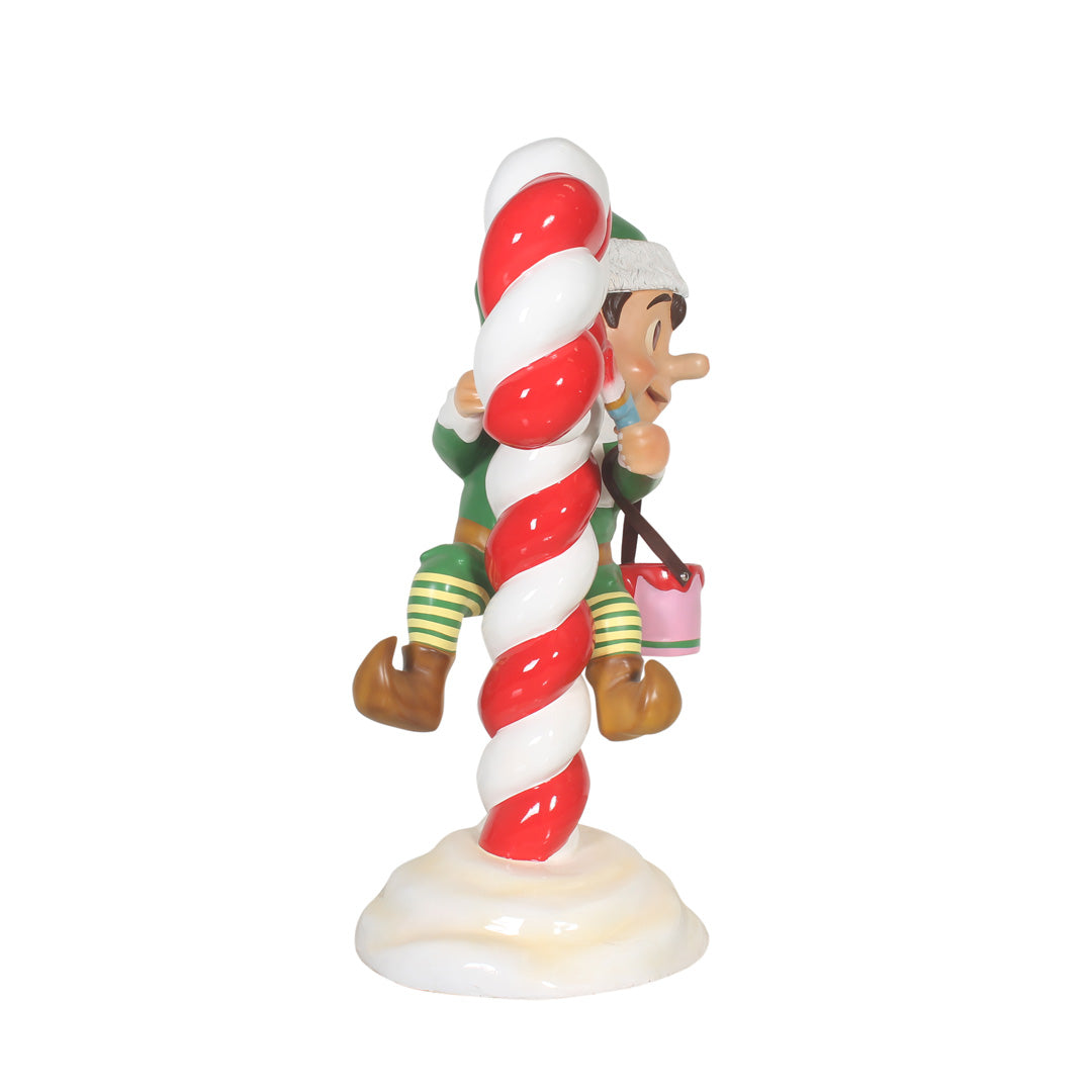 Elf On Candy Cane Life Size Statue