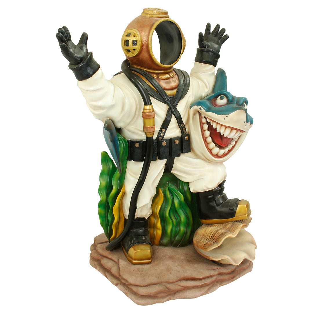 Diver With Shark Photo Op Statue