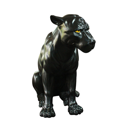 Black Puma Panther Sitting Life Size Statue