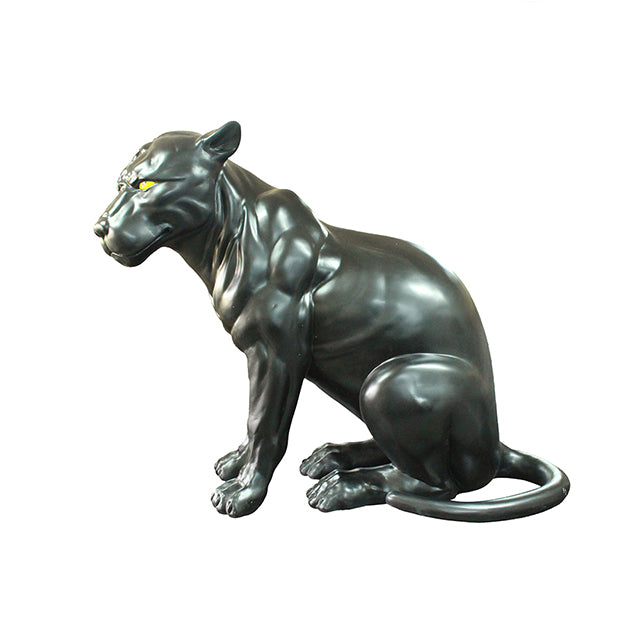 Black Puma Panther Sitting Life Size Statue