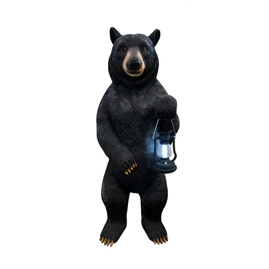 Young Black Bear With Lantern Statue