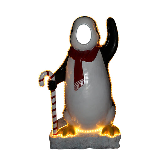 Arctic Penguin Waving Photo Op Statue (Ready For Lights)