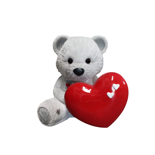 White Teddy Bear With Heart Over Sized Statue
