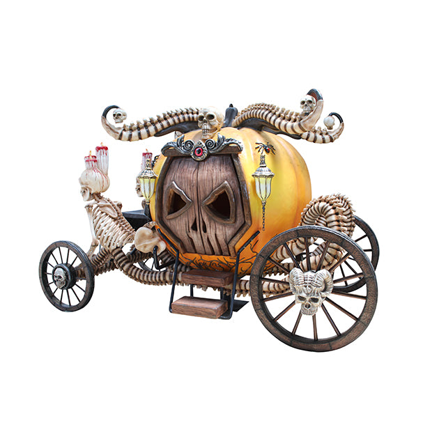 Skeleton Pumpkin Carriage Photo Op Statue