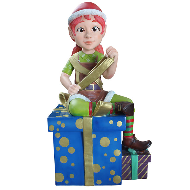 Elf Working With Ribbon Life Size Statue