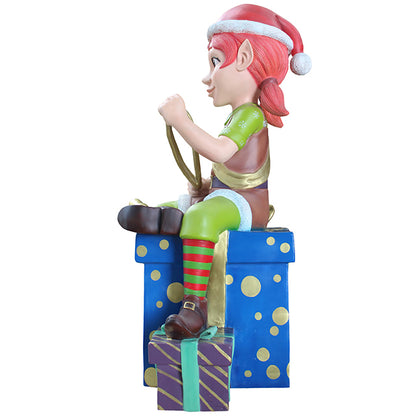 Elf Working With Ribbon Life Size Statue