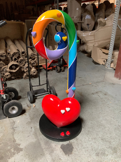 Candy Cane Swirl With Hearts Over Sized Statue