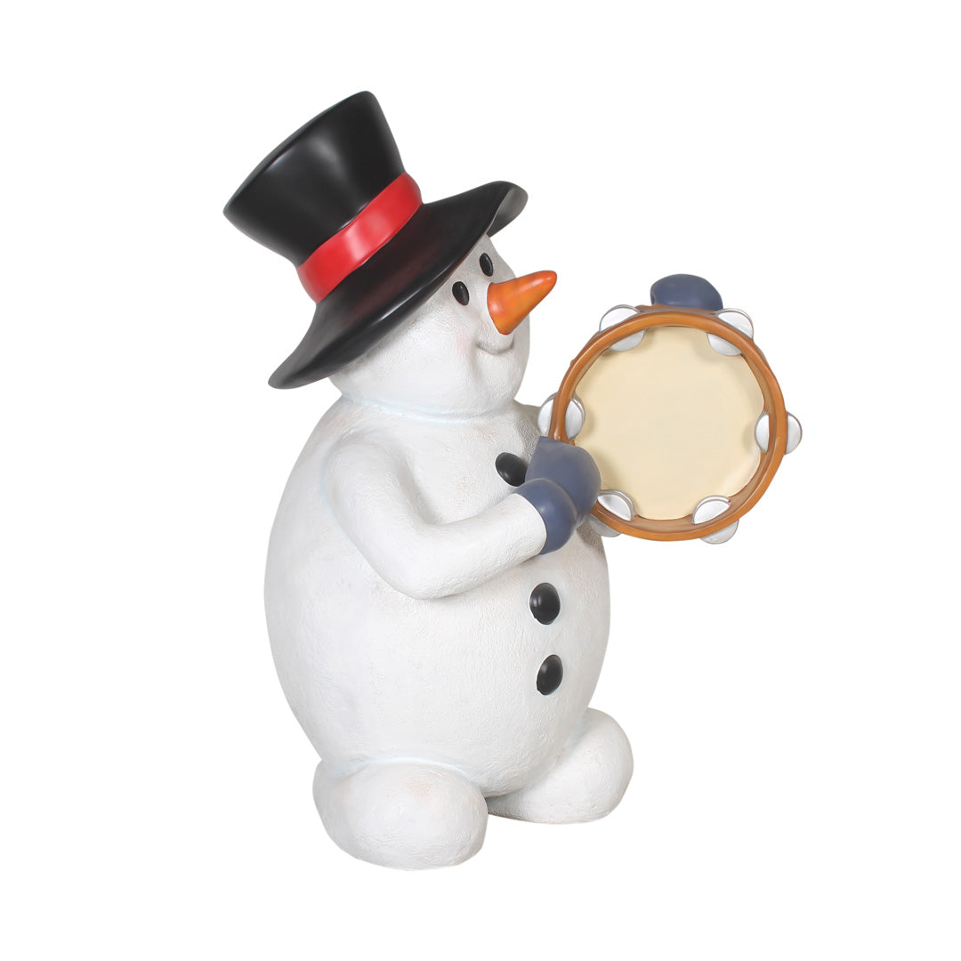 Snowman Playing Tambourine Life Size Statue