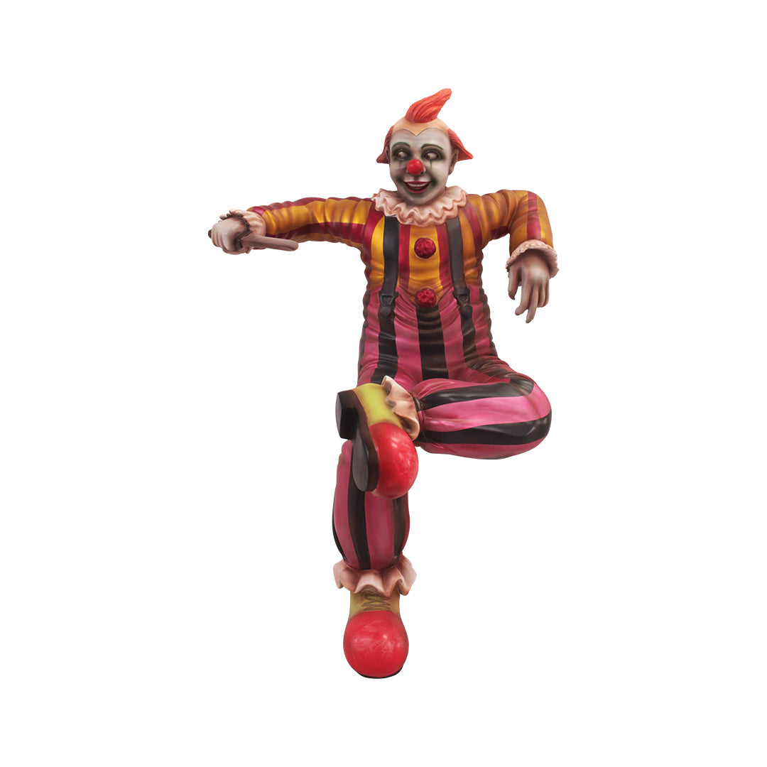 Scary Clown With Knife Sitting Life Size Statue