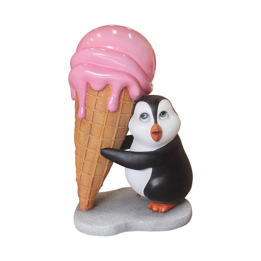 Comic Penguin Carrying Ice Cream Life Size Statue