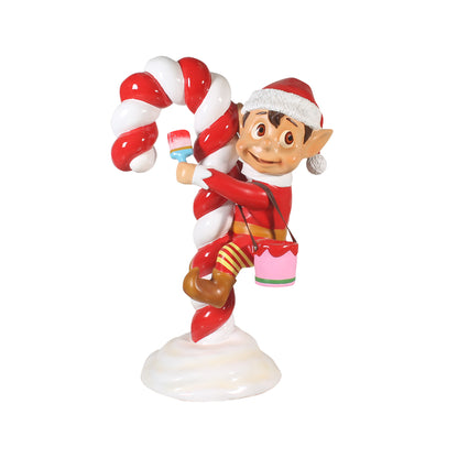 Elf On Candy Cane Life Size Statue