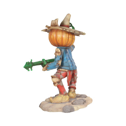 Pumpkin Scarecrow Playing Banjo Life Size Statue