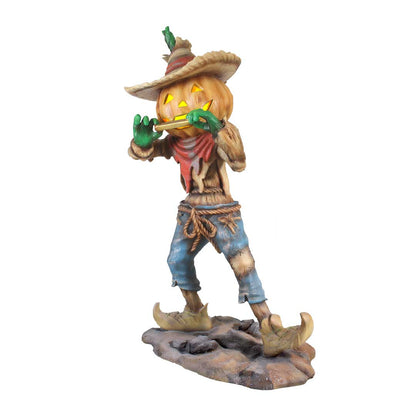 Pumpkin Scarecrow Playing Harmonica Life Size Statue