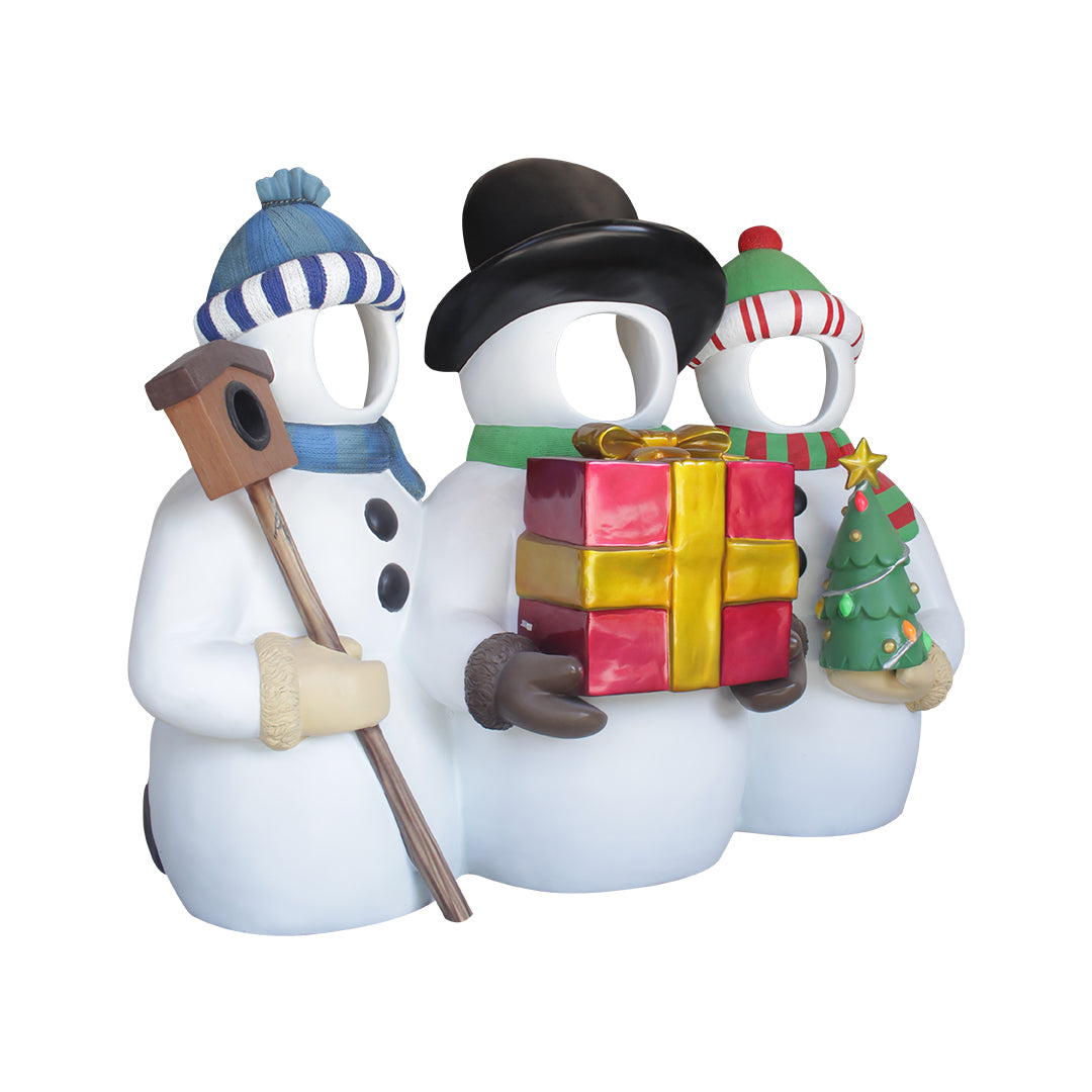 Snowman With Friends Photo Op Statue