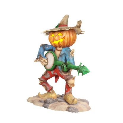 Pumpkin Scarecrow Playing Banjo Life Size Statue